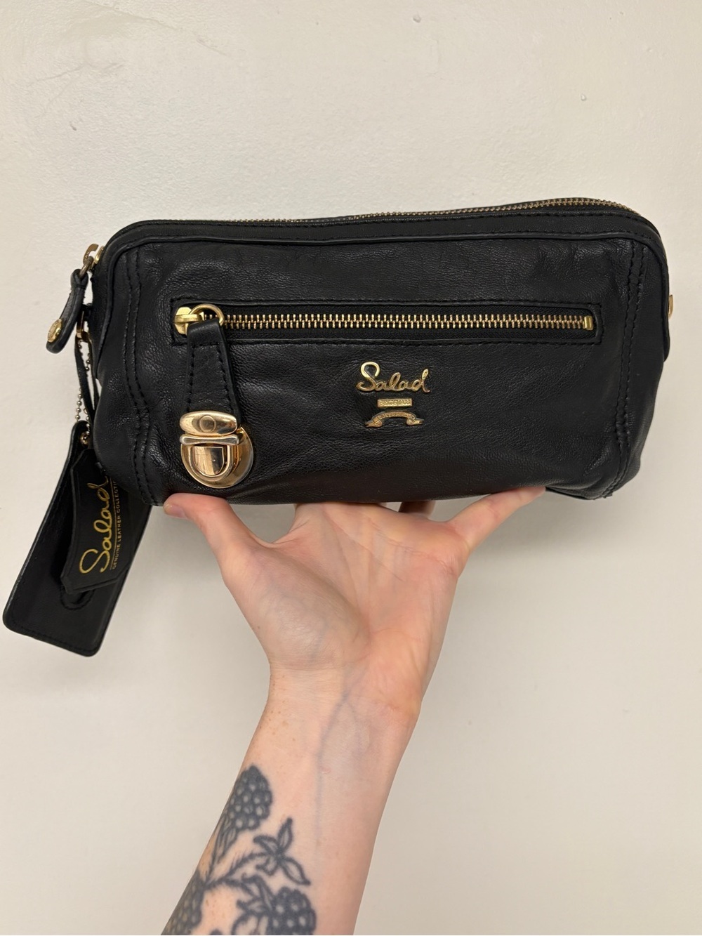 Salad Black Leather Baguette Bag with  Accessories and Original Care Card